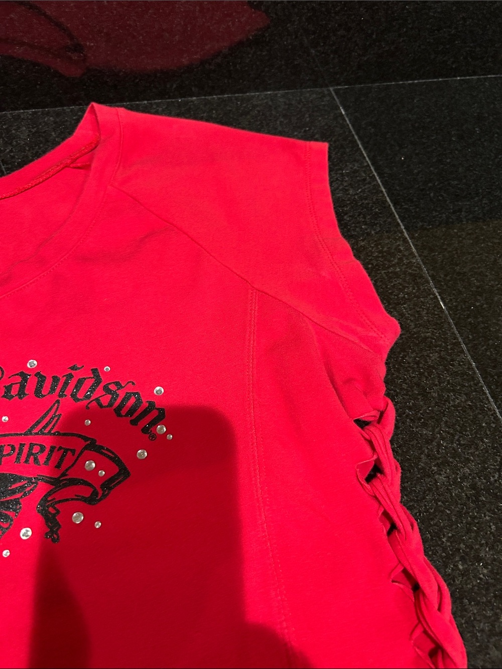 Vintage Harley-Davidson Red Short Sleeve Side-Lace Graphic Tee - Picture 13 of 14